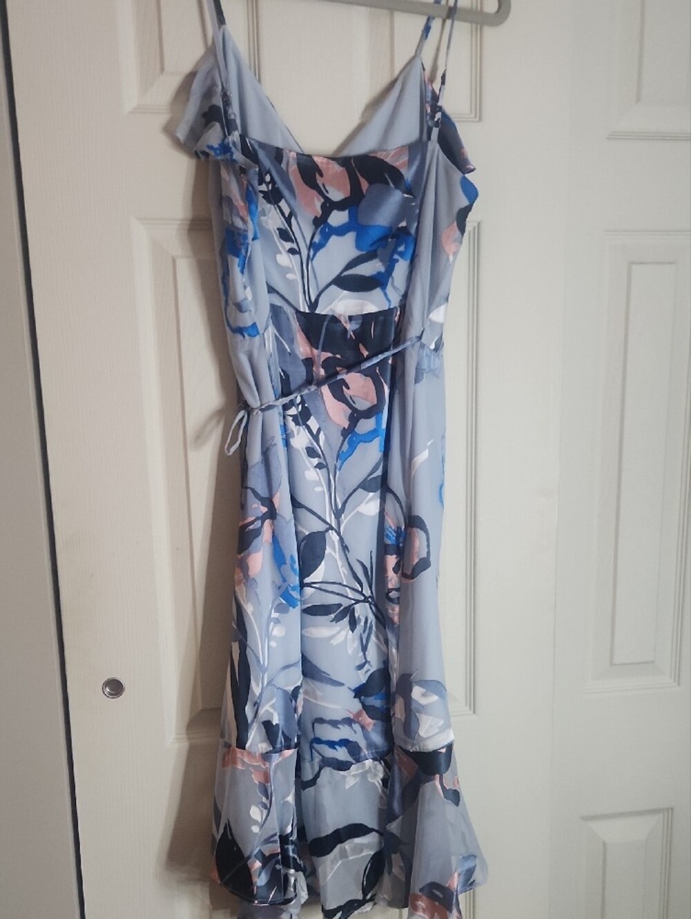 Floral Ruffle Wrap Midi Dress - Light Blue - Picture 3 of 6